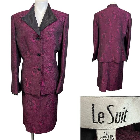 Le Suit Dresses & Skirts - Le Suit skirt suit size 16 fuchsia pink jacquard satin floral knee length church